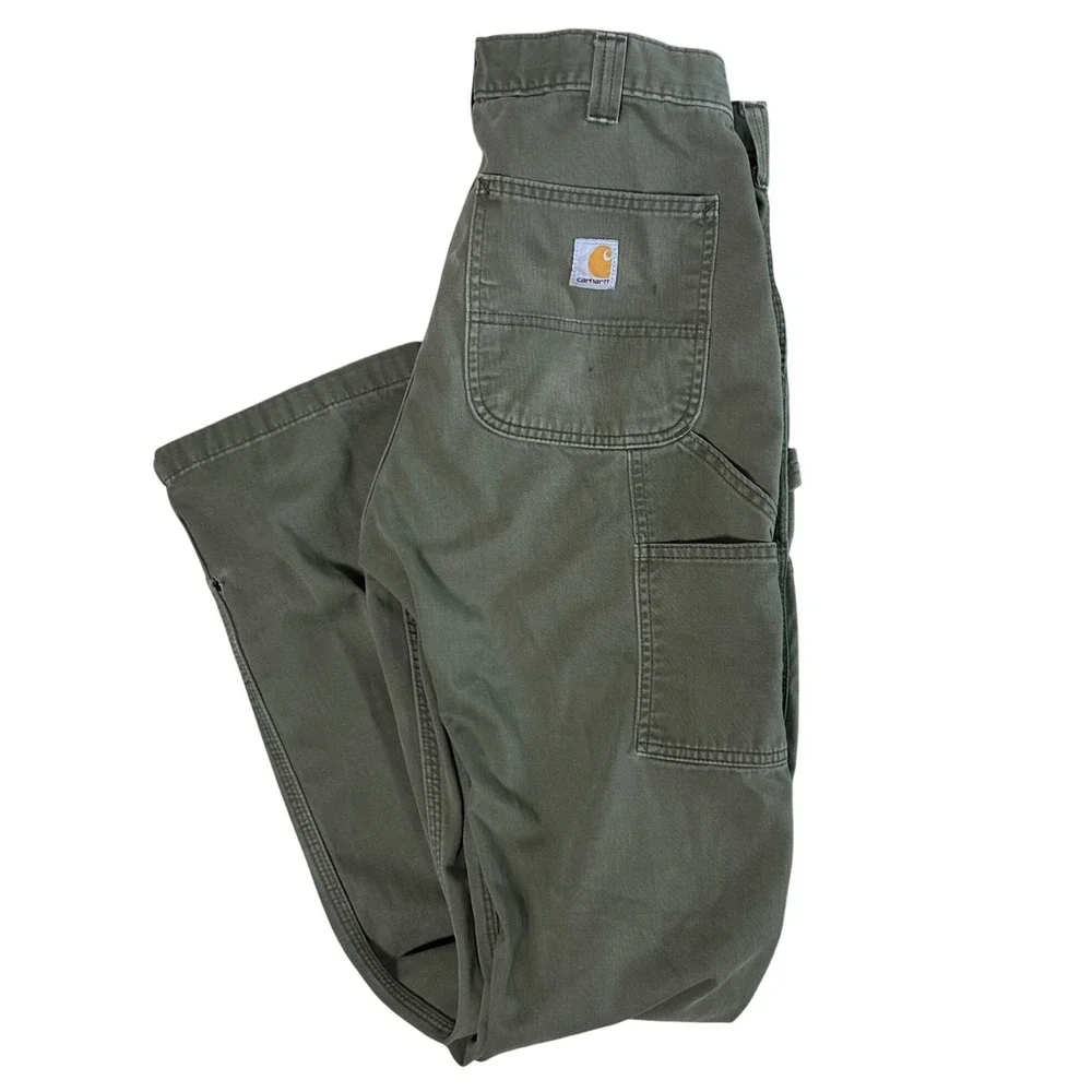 Carhartt Carpenter Work Pants Mens 32x34 Moss Green Canvas Utility - Picture 1 of 11